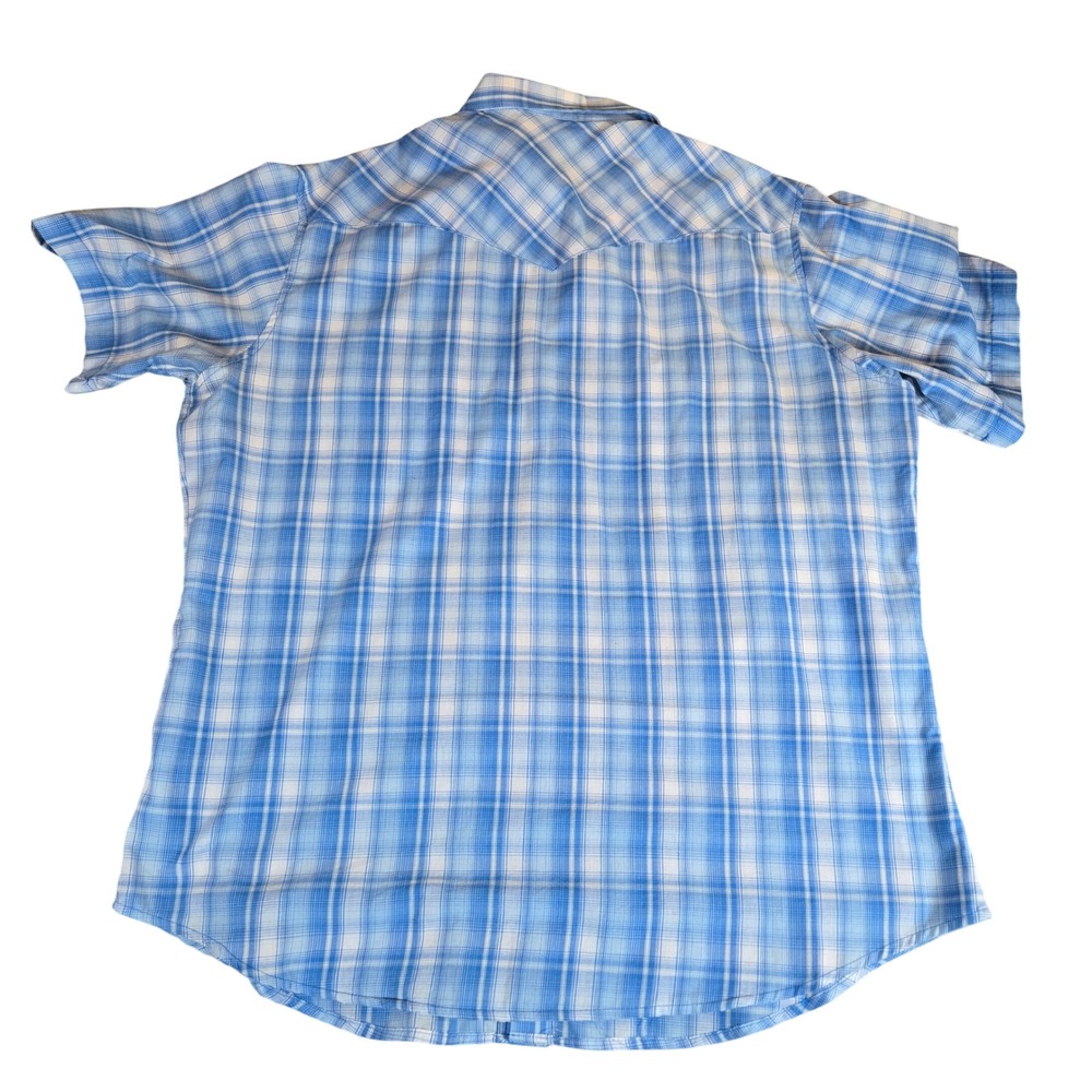 Wrangler Western Shirt Mens XL Plaid Blue Short Sleeve‎ Pearl Snap Front Cowboy - Picture 5 of 5